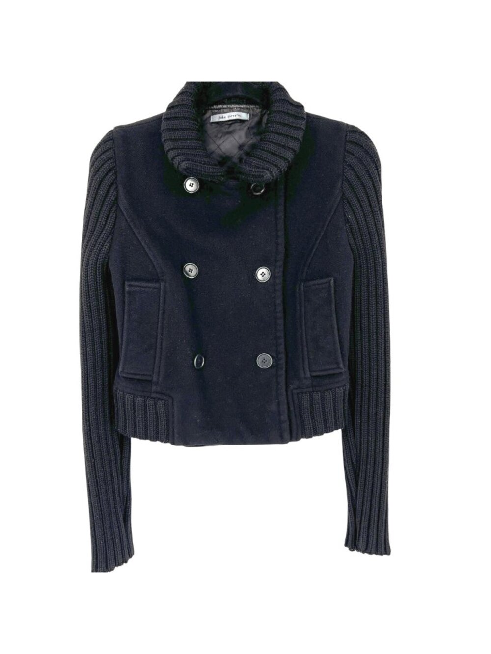 John Varvatos Cropped Pea Coat Knit Sleeves Black Women Size Small Military Punk